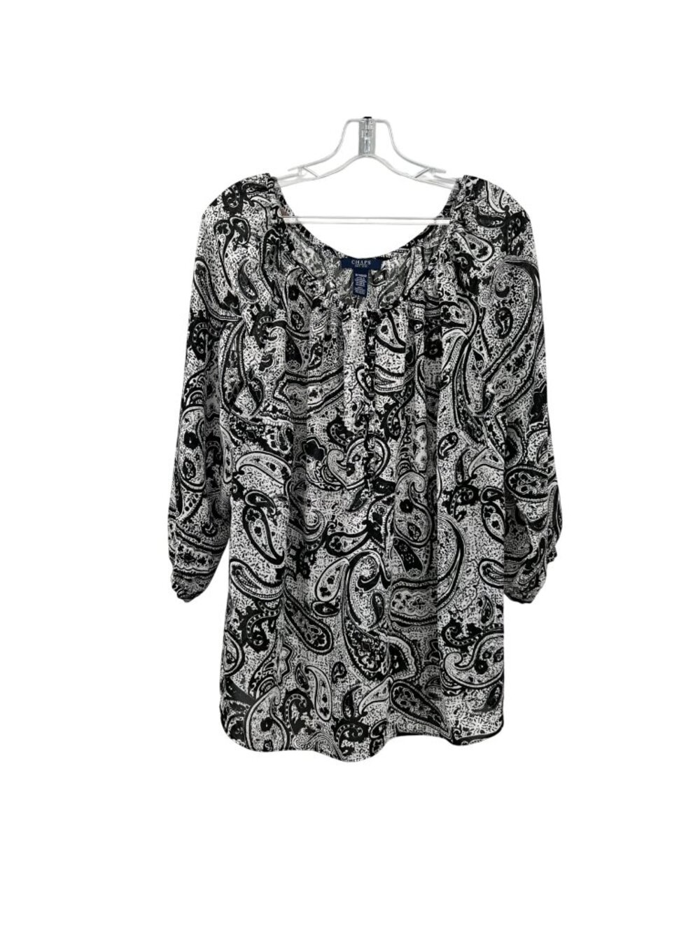 Chaps Womens Sheer Paisley Top Black/White 3/4 Sleeve Size 1X